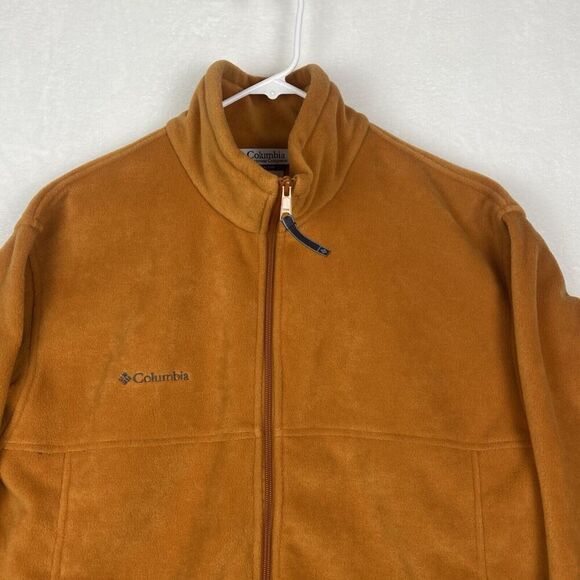 Columbia Fleece Jacket Mens Large Burnt Orange Full Zip Logo Pockets Outdoor - Picture 3 of 7